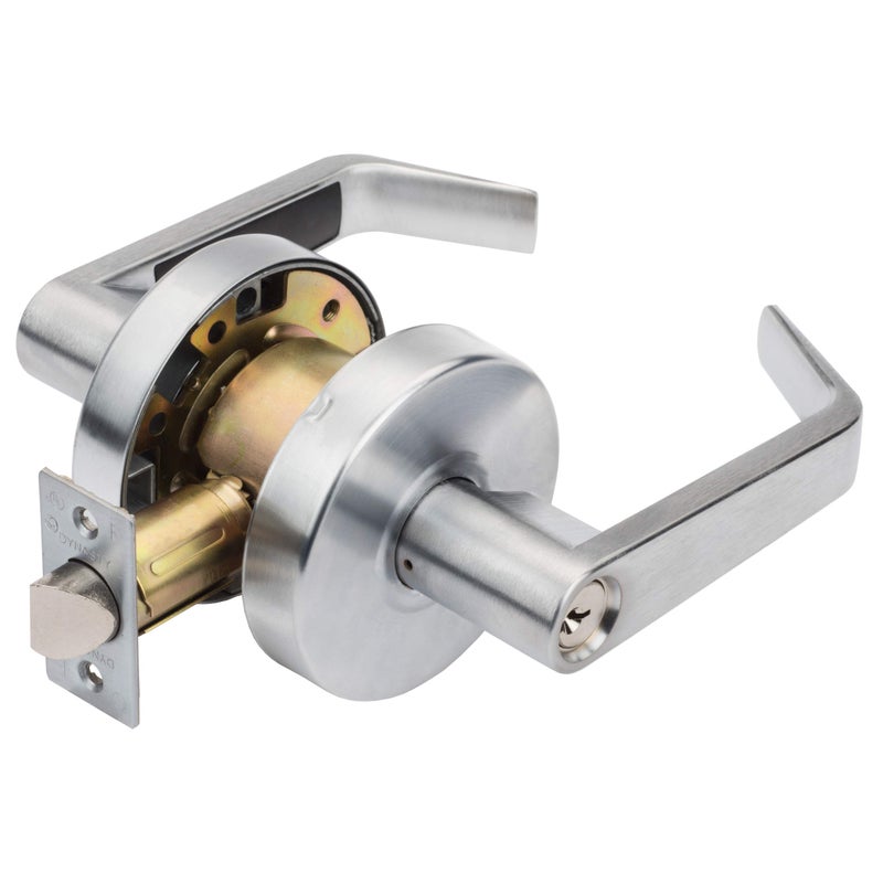 Dynasty Hardware Storeroom Door Lock Keyed Lever Lockset, ADA Compliant, Grade 2 Heavy Duty Locking Handle for Storage Room or Commercial Facility, Satin Chrome Finish, Model AUG-05-26D - Image 1